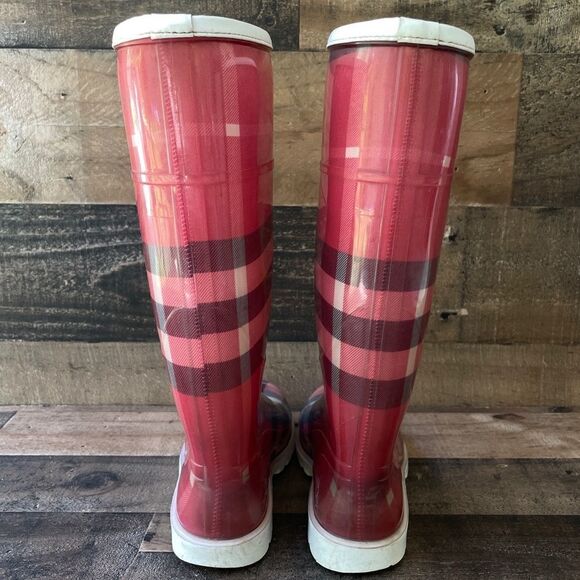 Burberry Nova Check Red Rain Boots Size 36/6 - Picture 8 of 13